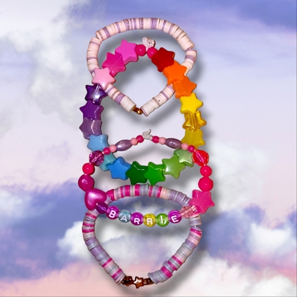 RAINBOW 🌈 COLORFUL BARBIE BEADED STARS KAWAII RAVE BRACELET SET - Picture 16 of 16